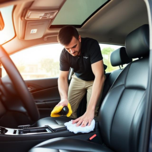 Cleaning later seats in car 