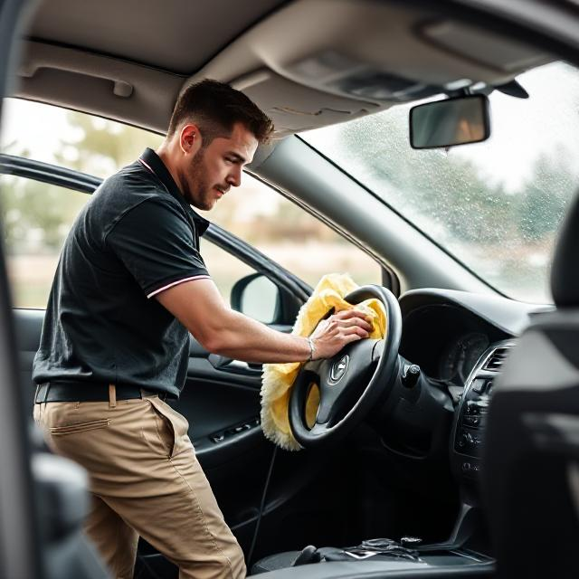 Professional auto detailer deep cleaning a car interior for a spotless finish.